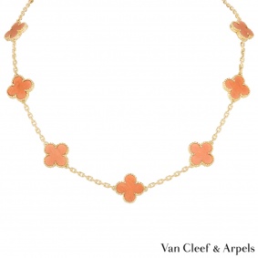 Van Cleef & Arpels Yellow Gold Coral Alhambra Necklace